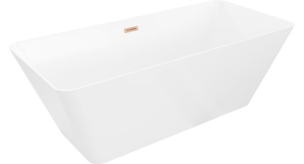 Mexen Velo Slim vasca da bagno indipendente 170 x 75 cm, bianca, troppo pieno rame spazzolato - 52811707500-65