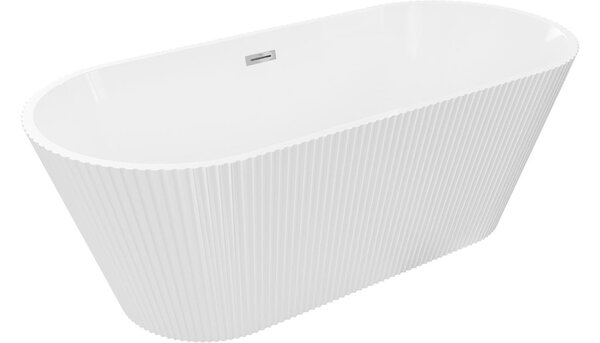Mexen Yara vasca da bagno indipendente rigata 170 x 75 cm, bianca, troppopieno cromato - 52861707500-01