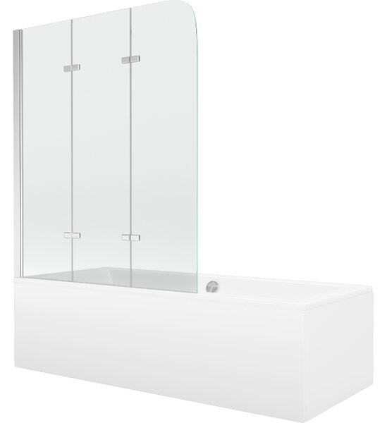 Mexen Cube vasca rettangolare 170 x 80 cm con pannello e paravento a 3 ante 120 cm, trasparente, cromo - 550517080X9012030100