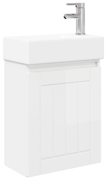 Mobile bagno con rubinetto Bianco Lucido 45,5 x 25,5 x 84 cm