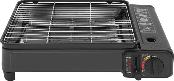 Barbecue a gas portatile, design compatto, opzioni di combustibile versatili, nero