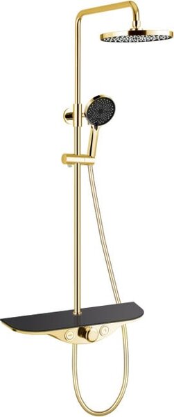 Mexen Exxo set doccia a parete con soffione e miscelatore, oro/nero - 78113-75