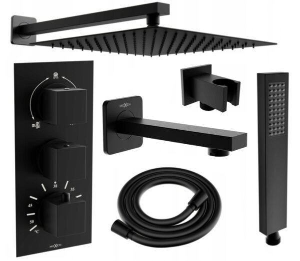 Mexen Cube DR02 set da bagno e doccia ad incasso con soffione 30 cm, nero - 77503DR0230-70