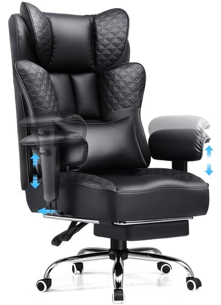 Sedia da gaming GTPLAYER, sedia da ufficio ergonomica con poggiapiedi, schienale e braccioli regolabili fino a 150°, sedia da computer, poltrona da ufficio, portata massima 180 kg, colore nero