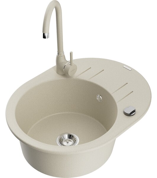 Mexen Kevin lavello in granito a 1 vasca con scolapiatti e rubinetto da cucina Telma, beige - 6517-69-670200-69