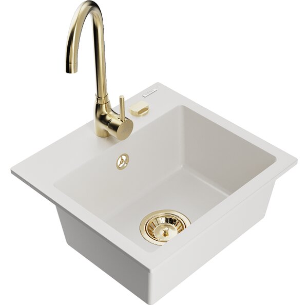 Mexen Milo lavello in granito a 1 vasca con rubinetto cucina Telma, bianco - 6505-20-670200-50