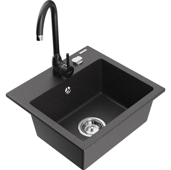 Mexen Milo lavello in granito a 1 vasca con rubinetto da cucina Telma, nero maculato - 6505-76-670200-70