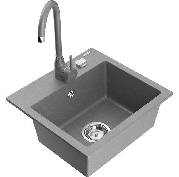 Mexen Milo lavello in granito a 1 vasca con rubinetto da cucina Telma, grigio - 6505-71-670200-71