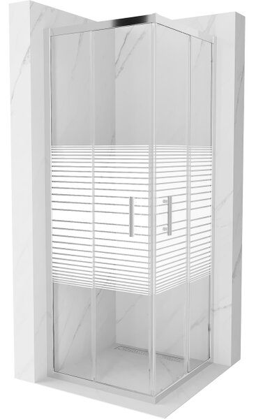Mexen Rio cabina doccia quadrata 70 x 70 cm, strisce bianche, cromo - 860-070-070-01-20