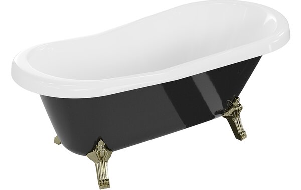 Mexen Retro vasca da bagno autoportante 150 x 73 cm, bianca/nera, gambe dorate - 53251507375-50