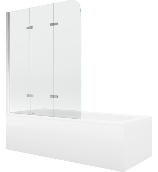 Mexen Vega vasca rettangolare 160 x 70 cm con pannellatura e paravento a 3 ante 120 cm, trasparente, cromato