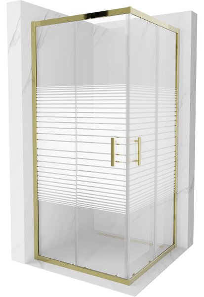 Mexen Rio cabina doccia quadrata 90 x 90 cm, fasce bianche, oro - 860-090-090-50-20