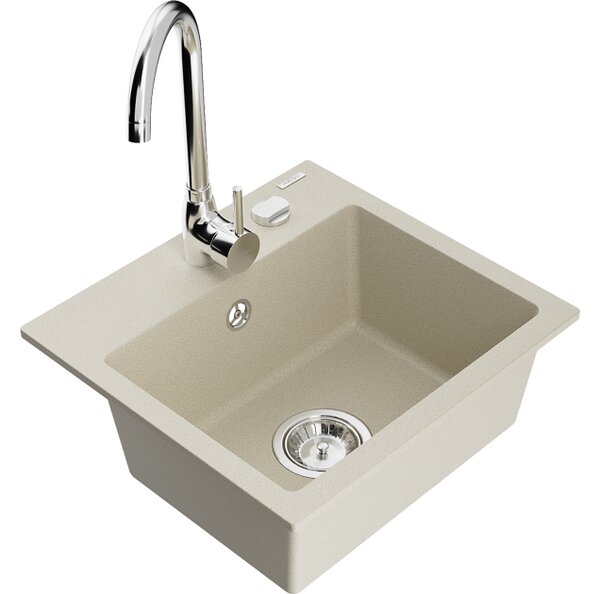 Mexen Milo lavello in granito a 1 vasca con rubinetto da cucina Telma, beige - 6505-69-670200-00