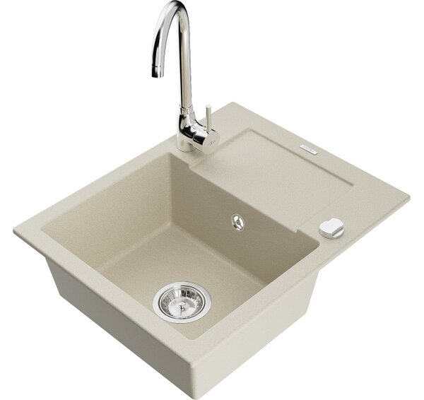 Mexen Enzo lavello in granito a 1 vasca con scolapiatti e rubinetto da cucina Telma, beige - 6506-69-670200-00