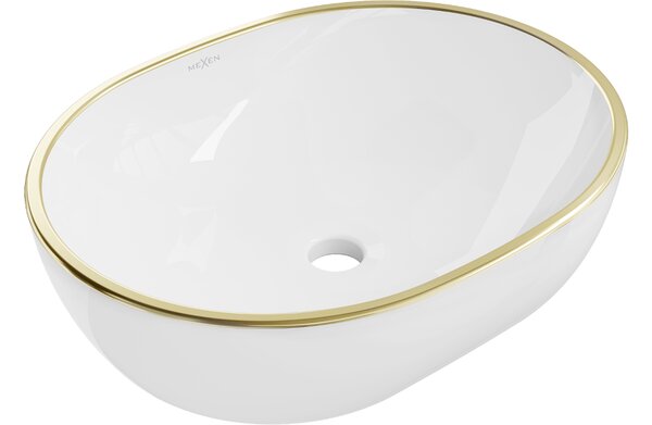 Mexen Viki lavabo da appoggio 48 x 35 cm, bianco/bordo oro - 21054805