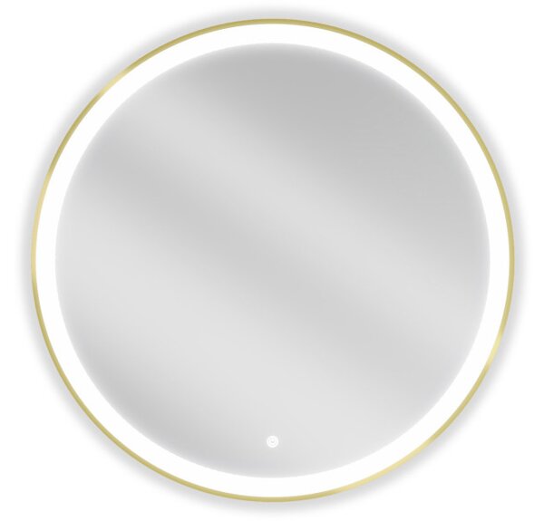 Mexen Esso specchio da bagno retroilluminato, rotondo 80 cm, LED 6000K, anti-appannamento, cornice dorata - 9825-080-080-611-50