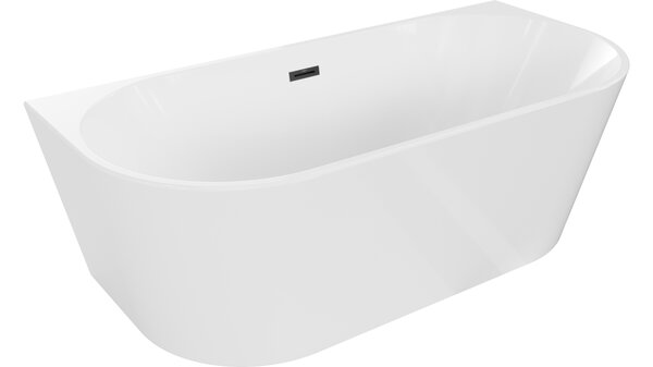 Mexen Oval vasca da bagno autoportante adiacente alla parete 180 x 80 cm, bianca, tracimazione nera - 52671808000-70