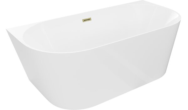 Mexen Oval Slim vasca da bagno autoportante a parete 170 x 80 cm, bianca, troppo pieno dorato - 52661708000-50