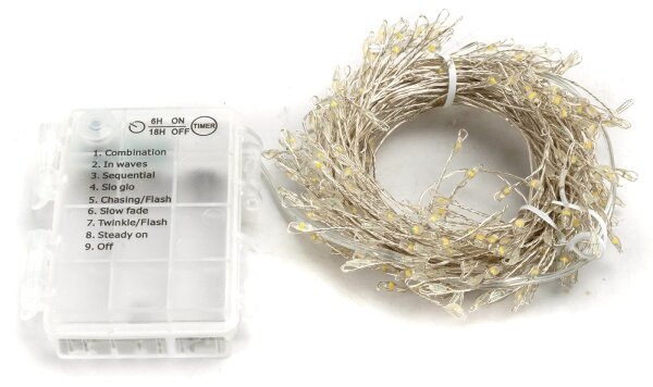 Aigostar - Catena luminosa natalizia LED da esterno 300 LED/8 funzioni 3xAA 9,3m IP44 bianco caldo