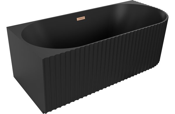 Mexen Gia vasca da bagno freestanding angolare sinistra con scanalature 150 x 75 cm, nero opaco, troppopieno rame spazzolato