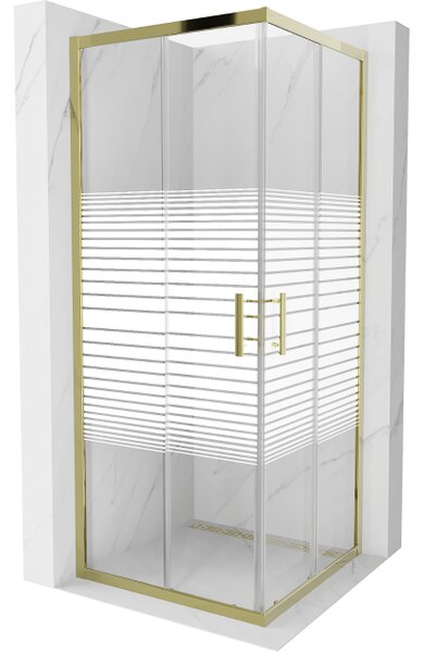 Mexen Rio cabina doccia quadrata 80 x 80 cm, fasce bianche, oro - 860-080-080-50-20
