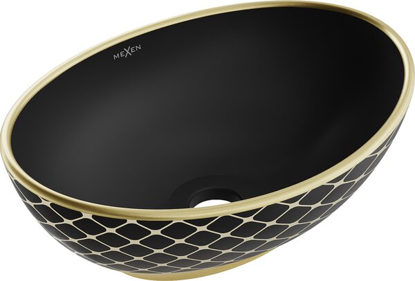Mexen Elza lavabo da appoggio 40 x 33 cm, nero opaco/motivo a griglia oro - 21014029