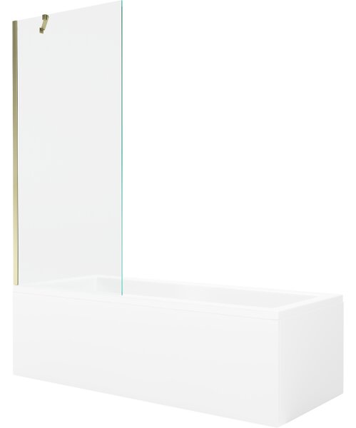 Mexen Cubik vasca rettangolare 160 x 70 cm con pannelli e paravento a un'anta 80 cm, trasparente, dorato - 550316070X9508000050