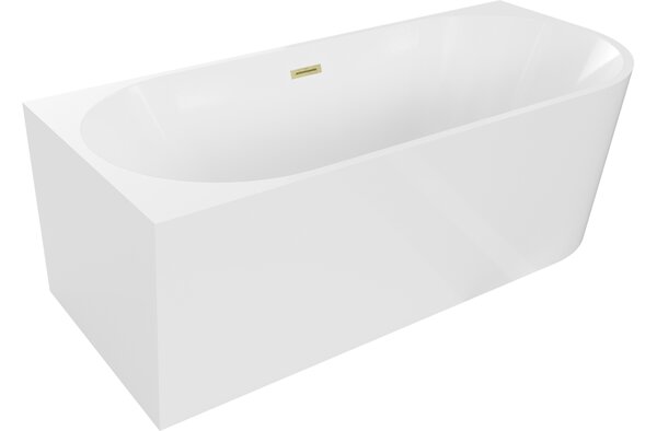 Mexen Mia vasca da bagno freestanding angolare sinistra 160 x 75 cm, bianca, troppopieno dorato spazzolato - 52691607500L-55