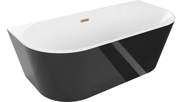 Mexen Oval vasca da bagno autoportante da parete 160 x 80 cm, bianca/nera, troppopieno in rame spazzolato - 52671608075-65