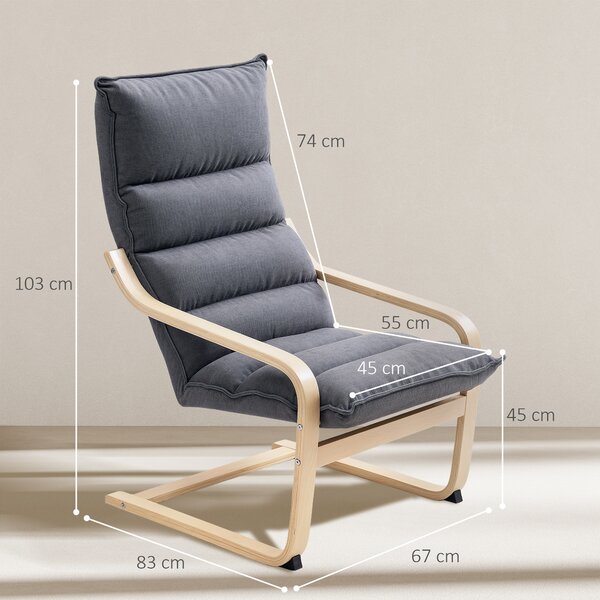 HOMCOM Poltrona a Dondolo Moderna con Braccioli in Legno e Cuscini Spessi in Velluto, 67x83x105 cm, Grigio