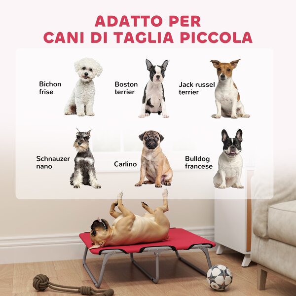 PawHut Brandina per Cani Piccoli Pieghevole per Interno ed Esterno, Metallo e Tessuto Oxford, 71x58x20 cm, Rosso