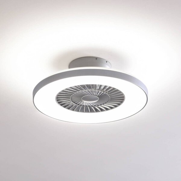 Lindby Smart Ventilatore da soffitto LED Paavo, argento, silenzioso, Tuya Paavo Lindby, dimmerabile, Alluminio / Grigio / Zincato, Soggiorno / Sala da pranzo, Plastica, Moderno