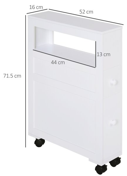 HOMCOM Mobiletto da Bagno 2 Cassetti Salvaspazio con 4 Ruote, Mobile Bagno Moderno in MDF, 16x52x71.5cm Bianco|Aosom Italy