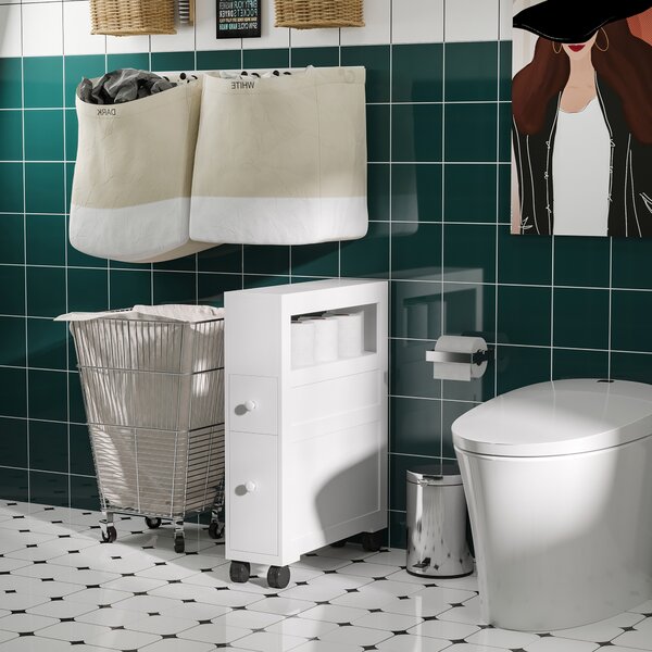 HOMCOM Mobiletto da Bagno 2 Cassetti Salvaspazio con 4 Ruote, Mobile Bagno Moderno in MDF, 16x52x71.5cm Bianco|Aosom Italy