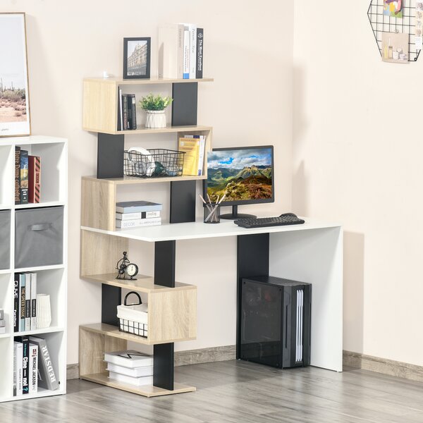 HOMCOM Scrivania con Libreria per Camera, Scrivania Porta PC in Legno Multicolore, 120x60x148cm|Aosom