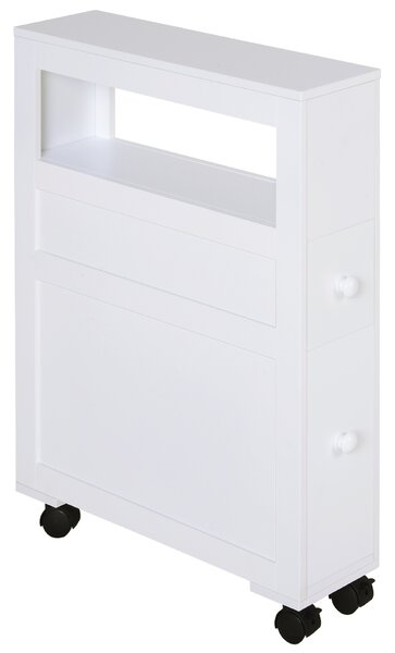 HOMCOM Mobiletto da Bagno 2 Cassetti Salvaspazio con 4 Ruote, Mobile Bagno Moderno in MDF, 16x52x71.5cm Bianco|Aosom Italy