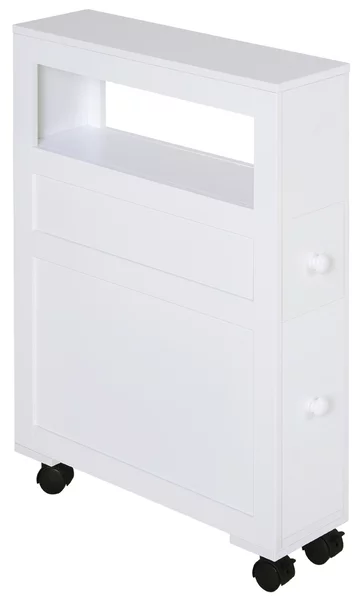 HOMCOM Mobiletto da Bagno 2 Cassetti Salvaspazio con 4 Ruote, Mobile Bagno Moderno in MDF, 16x52x71.5cm Bianco|Aosom Italy