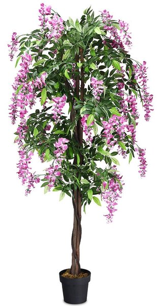 Costway Albero artificiale con fiori glicine 180cm Pianta artificiale decorativa in vaso da arredo interno Rosa