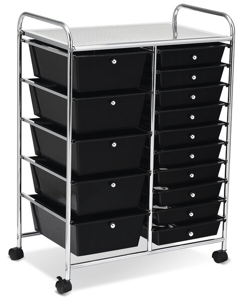 Costway Carrello cassettiera multiuso con 15 cassettiera in plastica da cucina Contenitore con ruote Nero