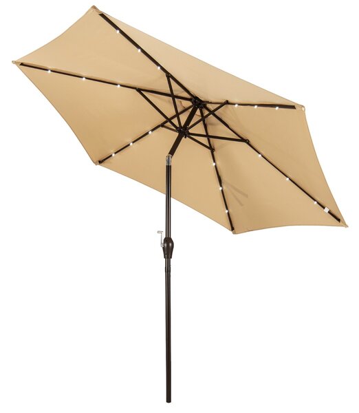 Costway Ombrellone con luci LED da giardino in ferro Ø270cm Parasole da esterno spaggia Beige
