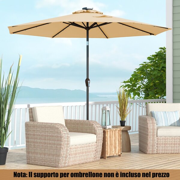 Costway Ombrellone con luci LED da giardino in ferro Ø300cm Parasole da esterno spaggia Beige