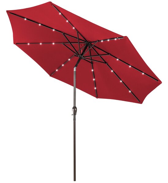Costway Ombrellone con luci LED da giardino in ferro Ø300cm Parasole da esterno spaggia Rosso Bordeaux