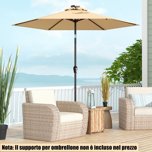 Costway Ombrellone con luci LED da giardino in ferro Ø270cm Parasole da esterno spaggia Beige