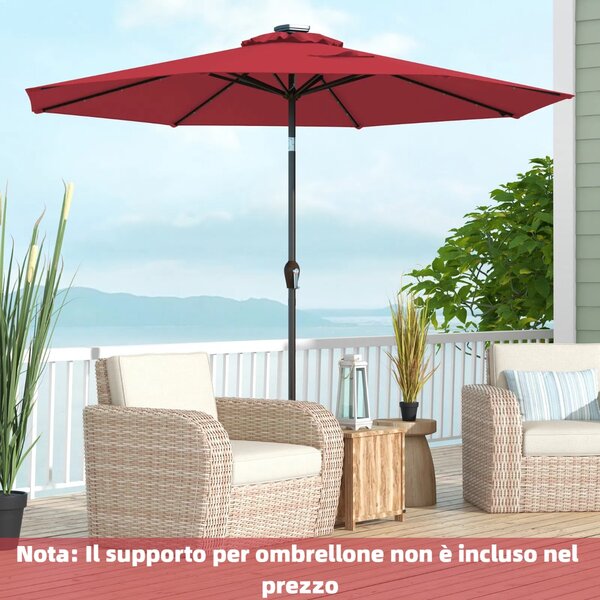Costway Ombrellone con luci LED da giardino in ferro Ø300cm Parasole da esterno spaggia Rosso Bordeaux