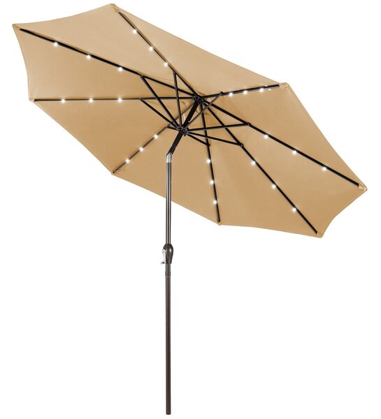 Costway Ombrellone con luci LED da giardino in ferro Ø300cm Parasole da esterno spaggia Beige