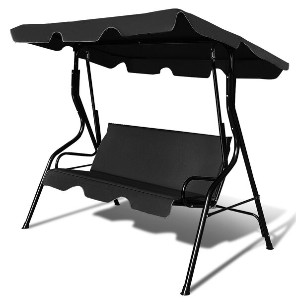 Costway Dondolo a tre posti da giardino con oscurante e telaio in acciaio 172x154x110cm Nero