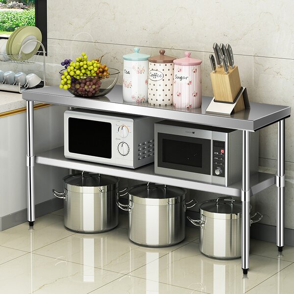 Costway Tavolo da lavoro in acciaio multifunzione per supermercato, ristorante e negozio 122x61x90cm Argento