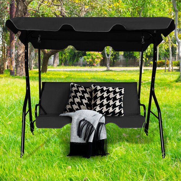 Costway Dondolo a tre posti da giardino con oscurante e telaio in acciaio 172x154x110cm Nero