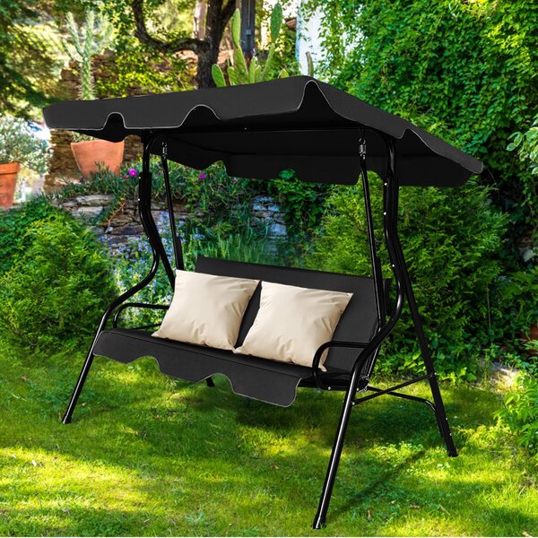 Costway Dondolo a tre posti da giardino con oscurante e telaio in acciaio 172x154x110cm Nero