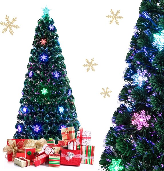 Costway 180cm Albero di natale illuminato con 28 led Albero di abete artificiale con fibra ottica cambia colore